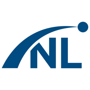 NextLight NL monogram logo with dynamic arc and dot suggesting motion, dark blue vector.