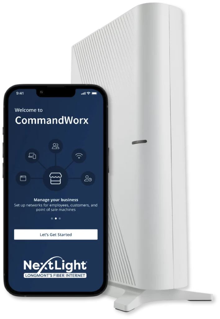 NextLight WiFi app setup using the CommandWorx mobile app for managed business networks and routers.